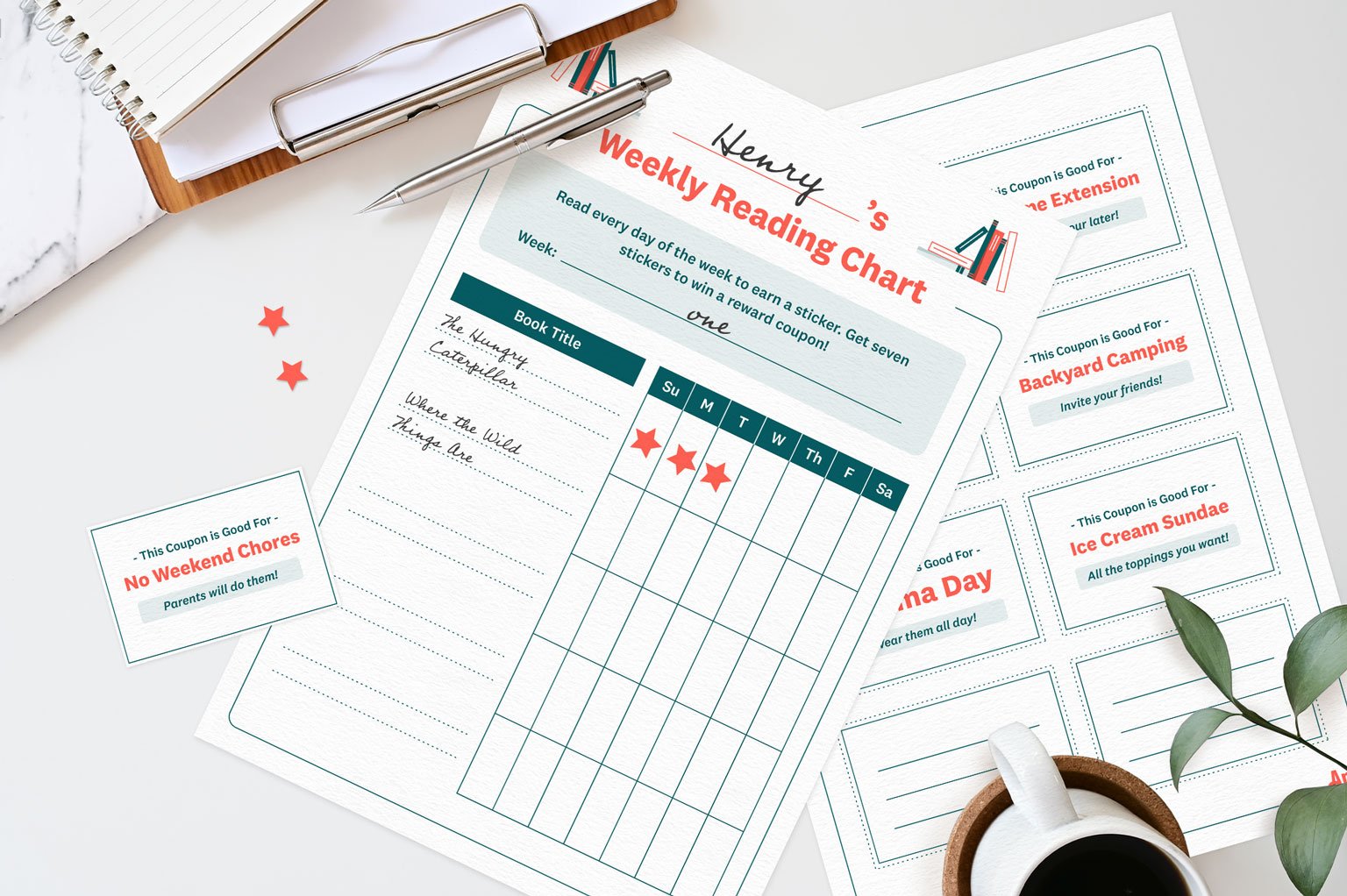 printable reading chart mockup