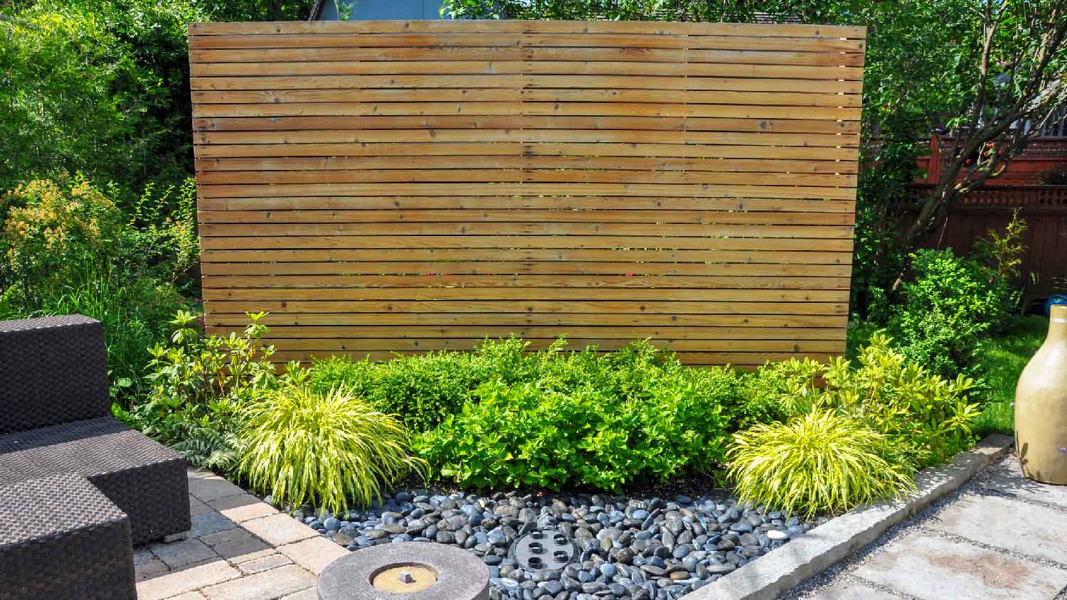 A privacy screen in a japanese garden