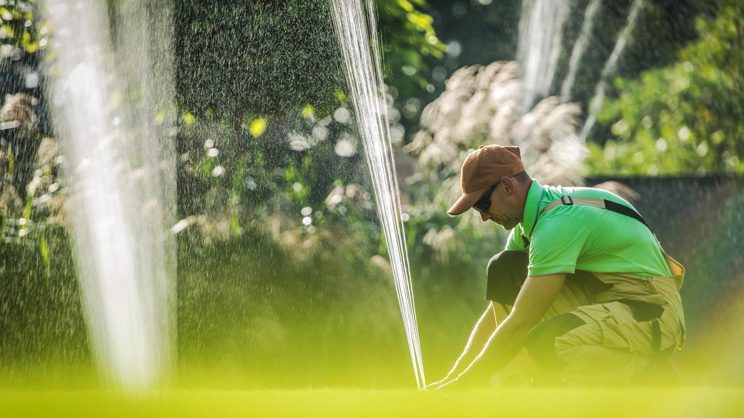 A professional fixing a sprinkler