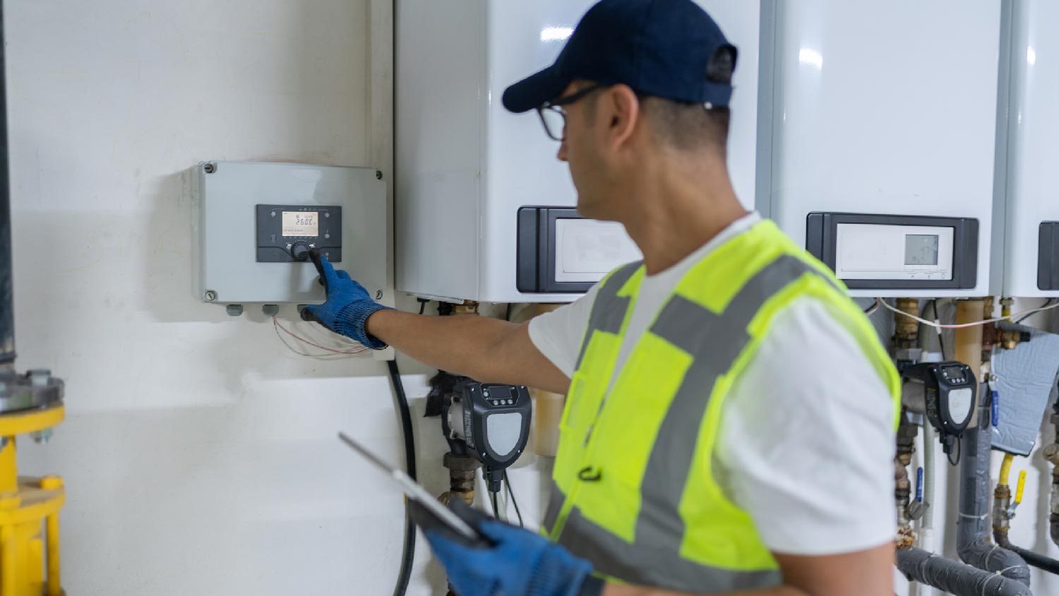 A professional installing a heat pump