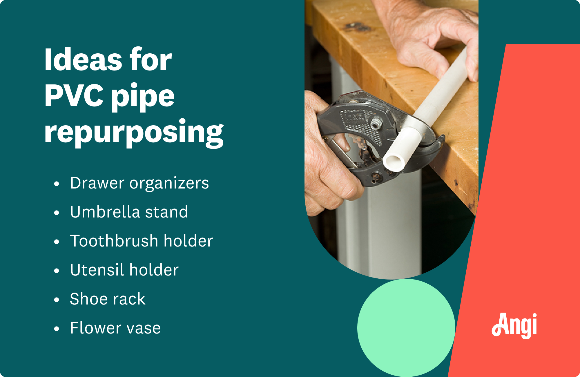 6 PVC pipe repurposing ideas compared visually, including toothbrush holders, flower vases, and shoe racks