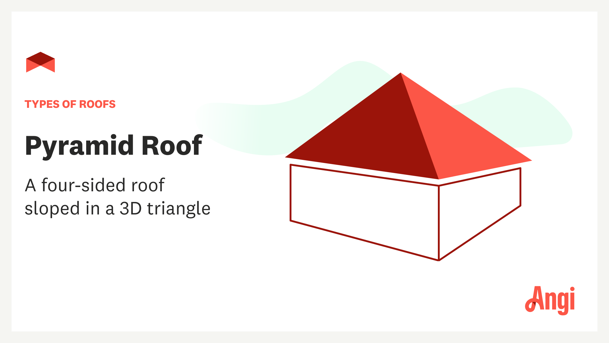 Pyramid roof type illustrated, depicting a four-sided roof sloped in a 3D triangle