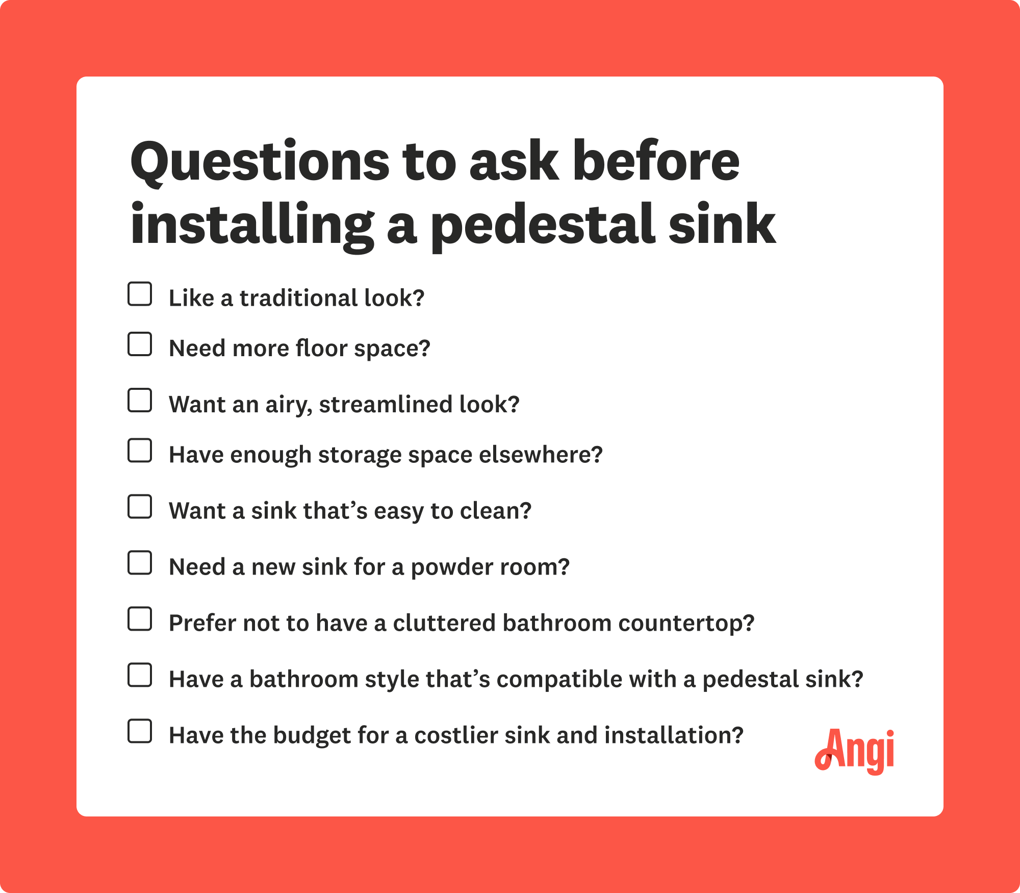 9 questions to ask yourself before installing a pedestal sink, including if you want an airy, streamlined look