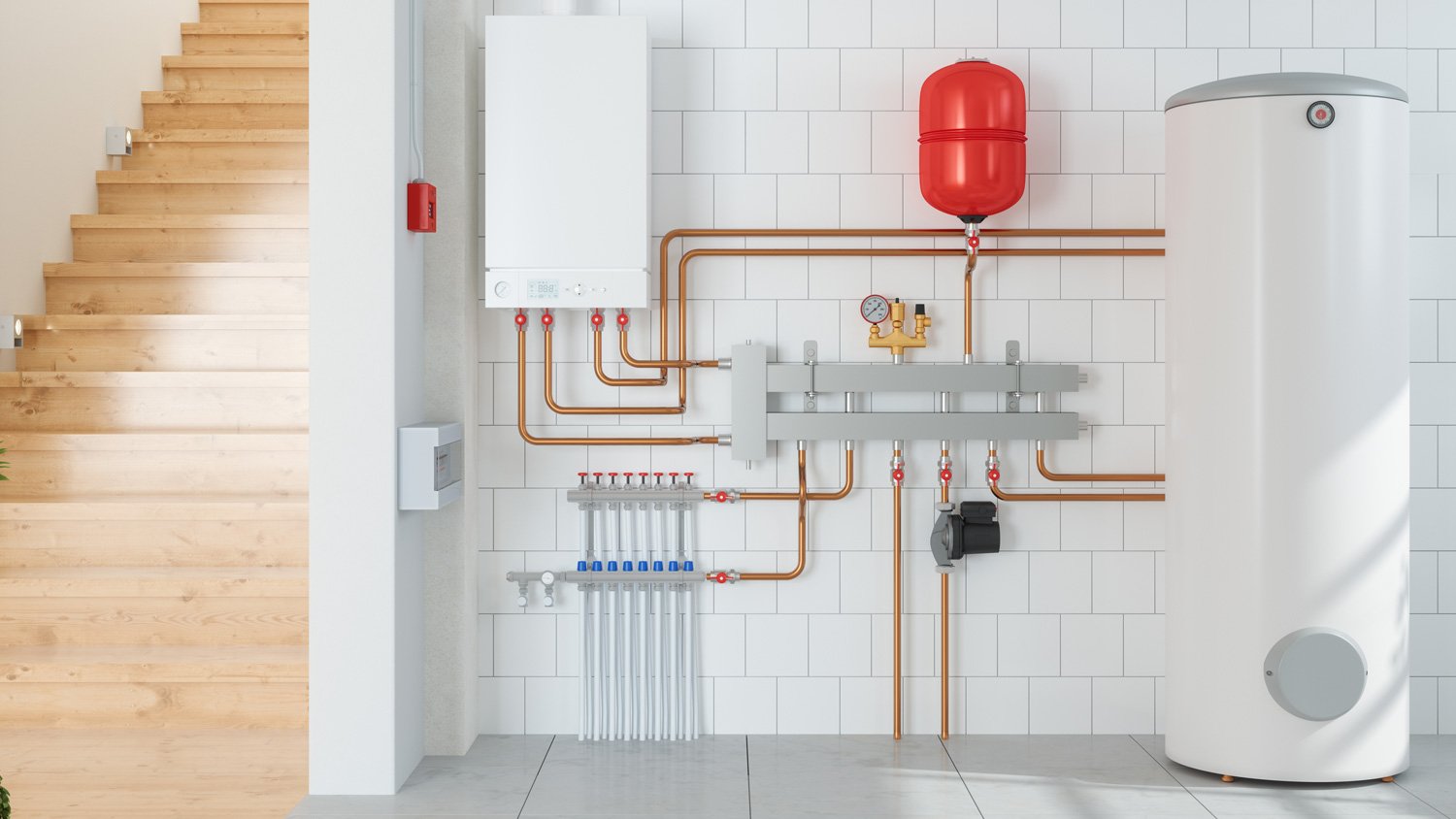 Home Interior With Boiler System In Basement