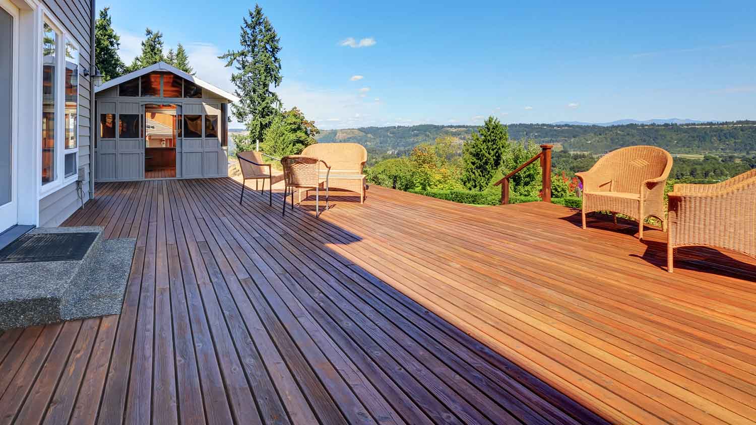 Large walkout deck made with redwood decking