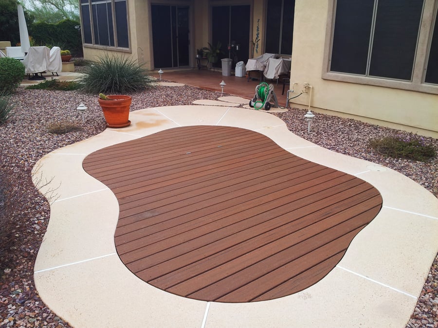 Swimming pool covered up to provide deck space