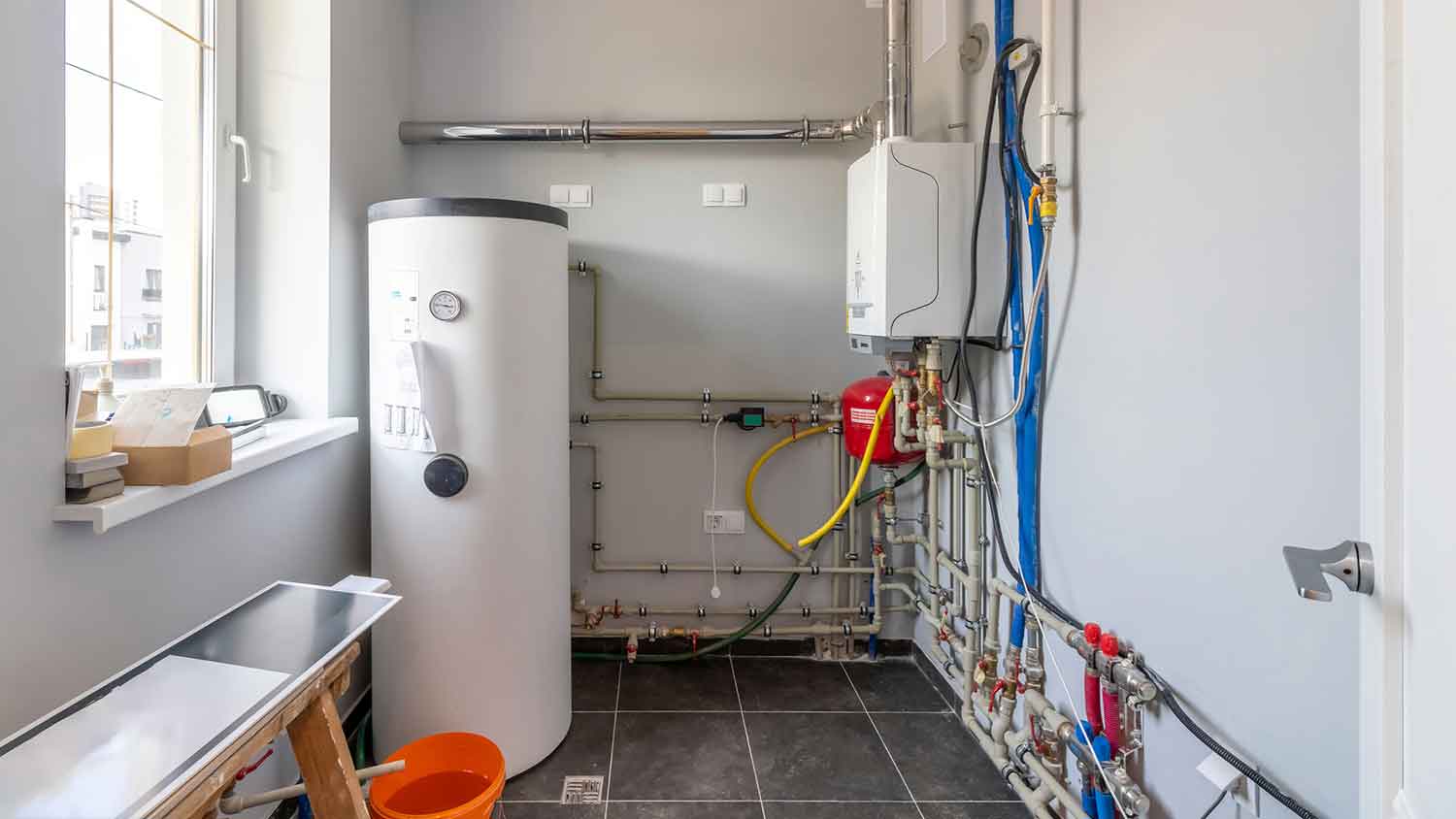 Residential boiler room with heating system