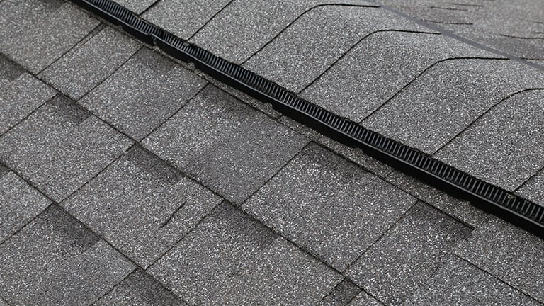 A ridge vent on a roof