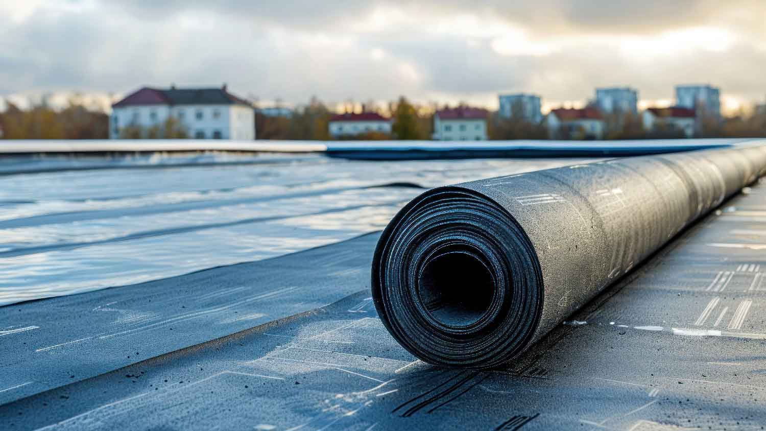 A roll of EPDM on a roof