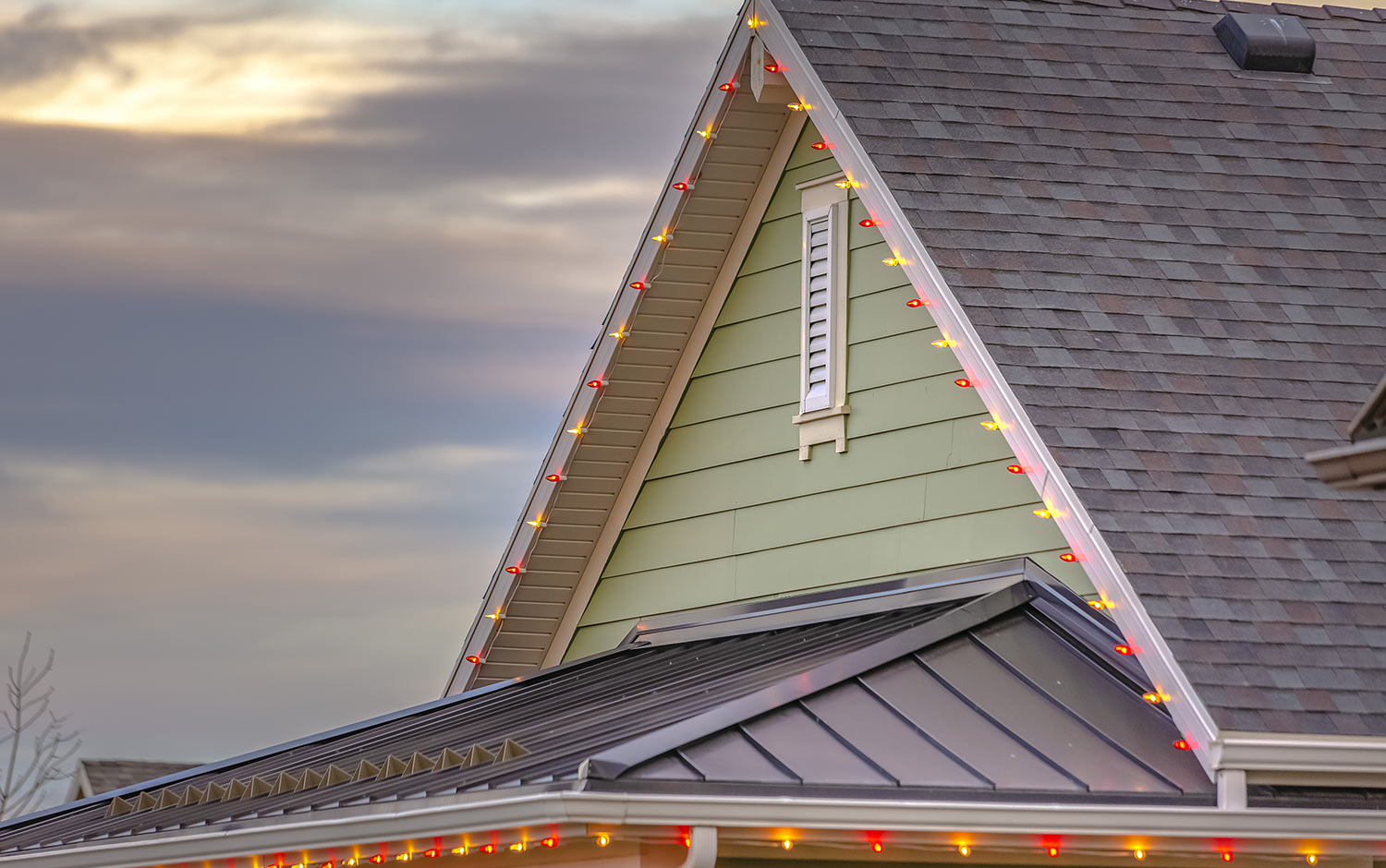 Roof with Christmas lights