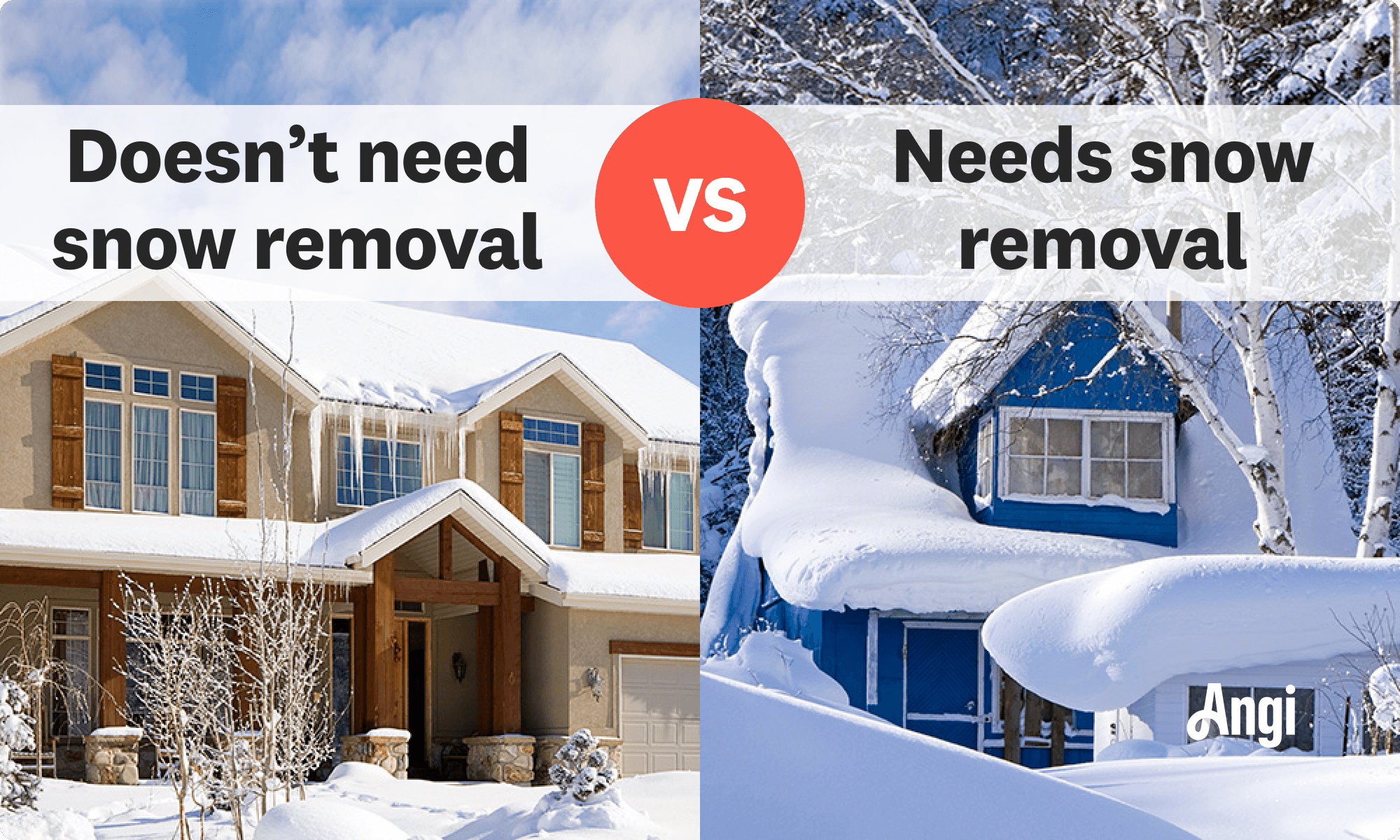 Roof that doesn’t need snow removal versus a roof that needs snow removal compared visually