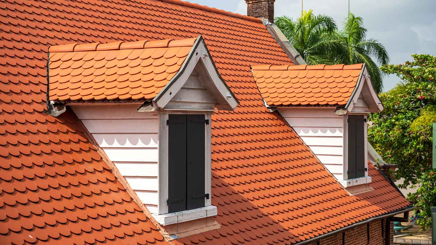 House with clay tiles installed on the roof