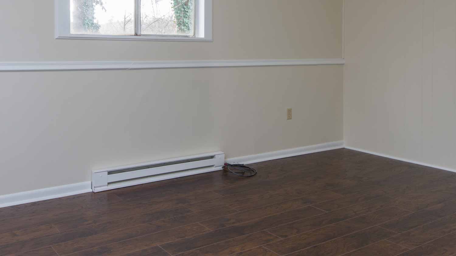Room interior with baseboard heating