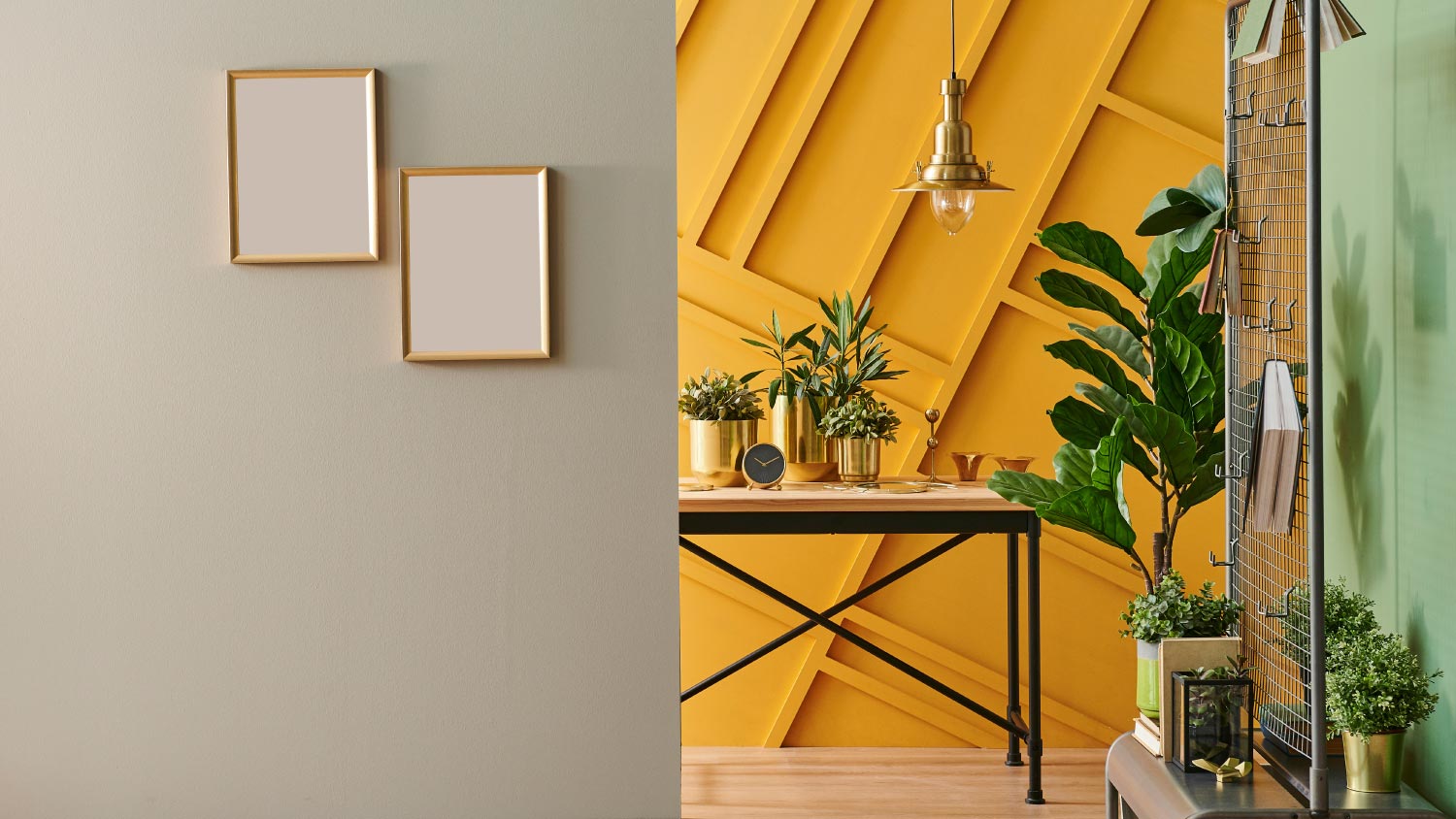 Room interior style with brown and yellow