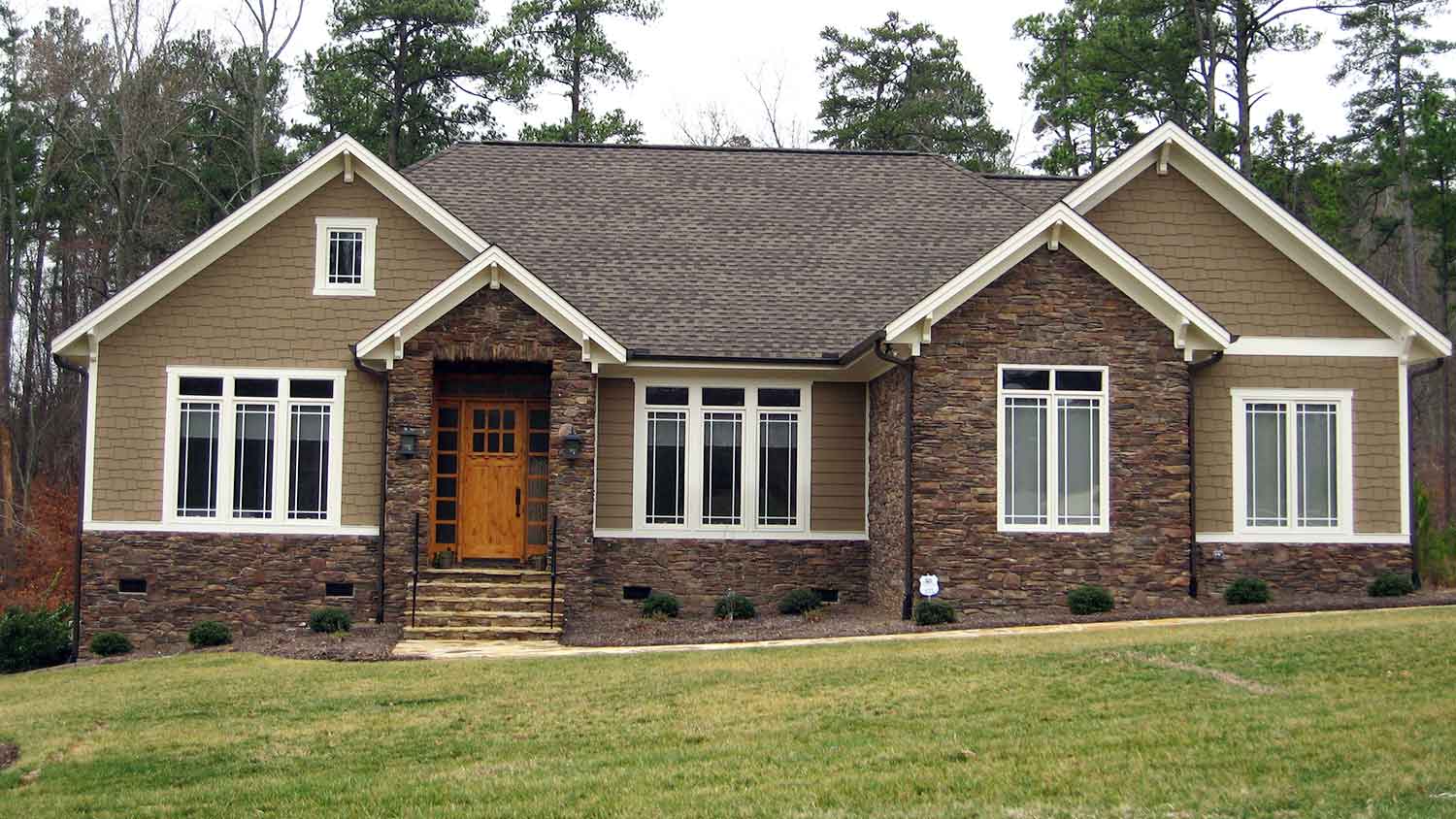 Sable brown home exterior with stone siding