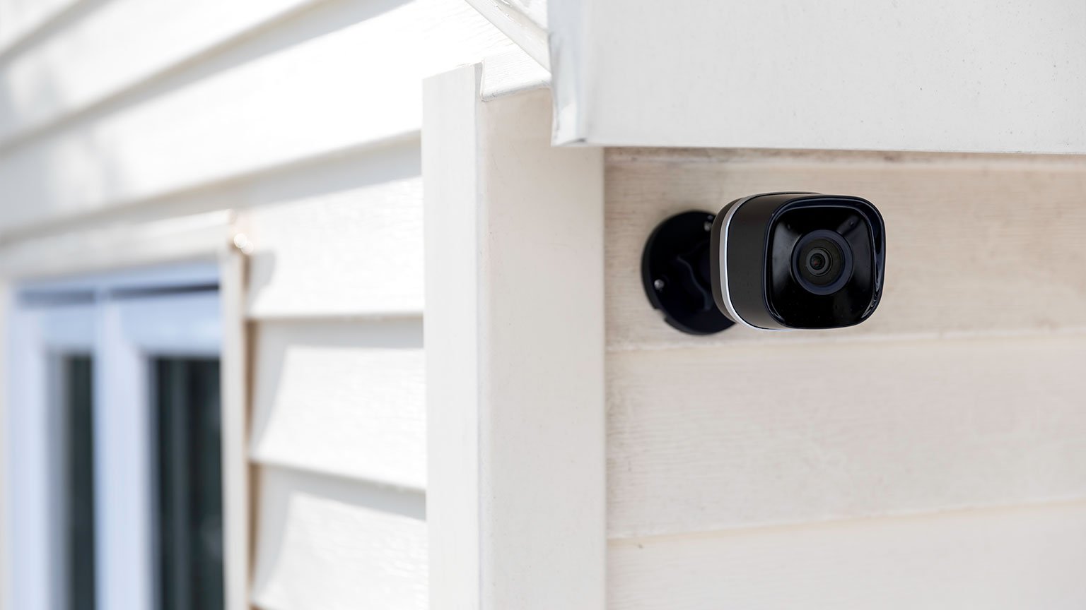 Black cctv home security system on the exterior of the house