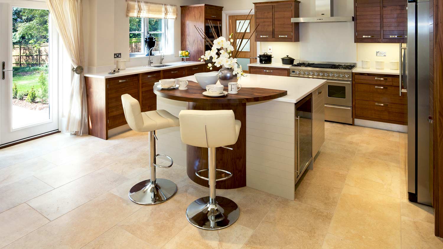 modern kitchen with wood cabinets
