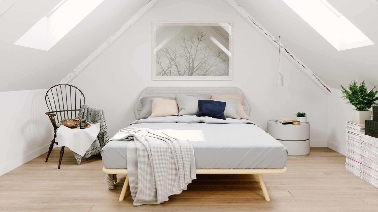 A scandinavian style attic bedroom