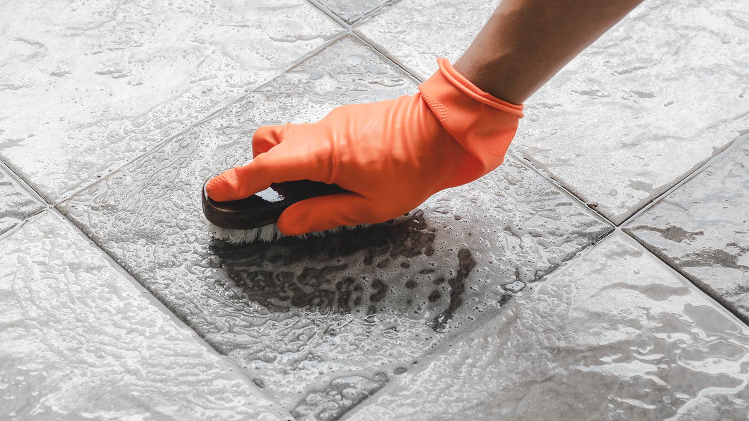 Scrub gray bathroom floor