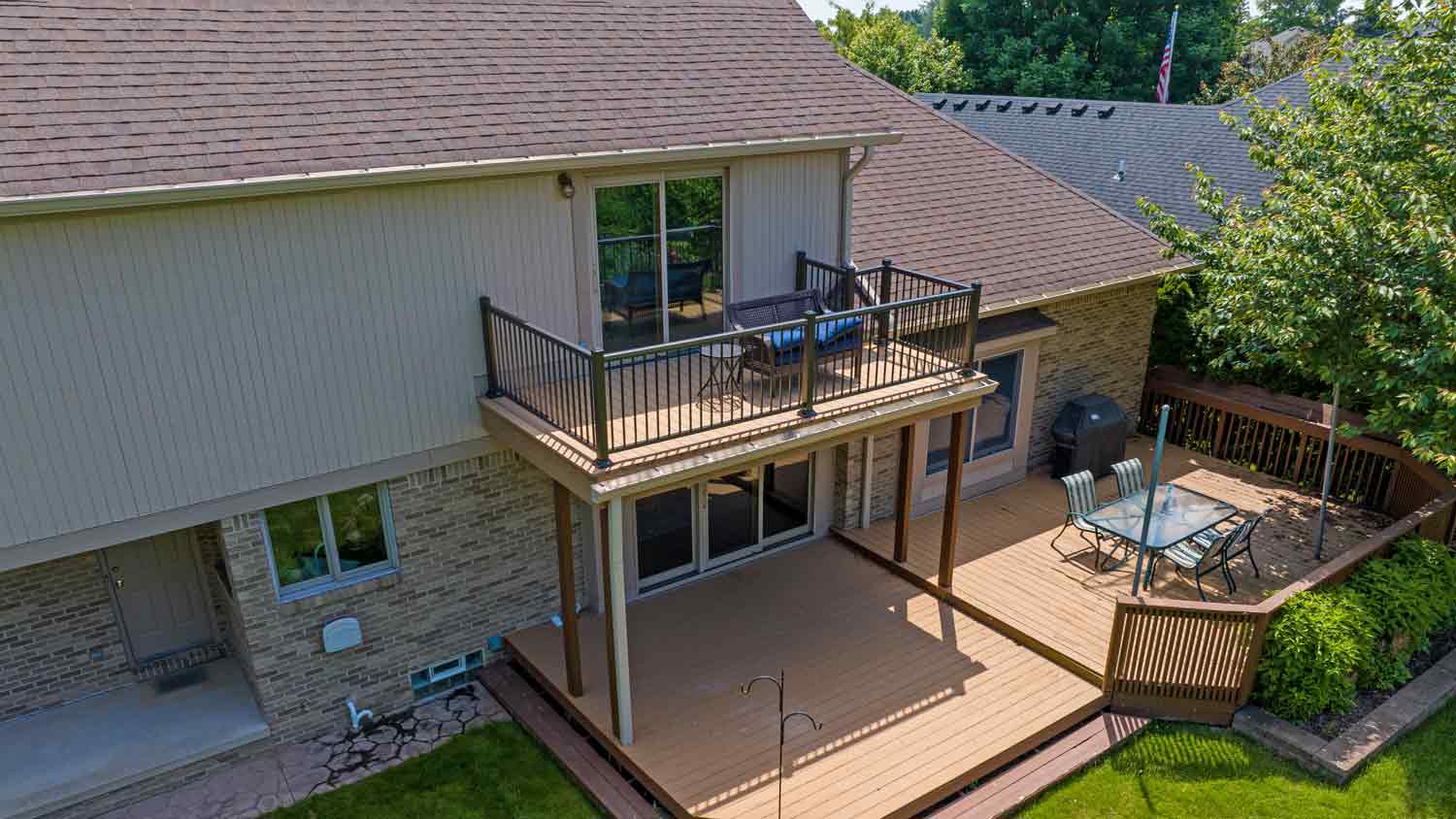 aerial view of second story deck of home 