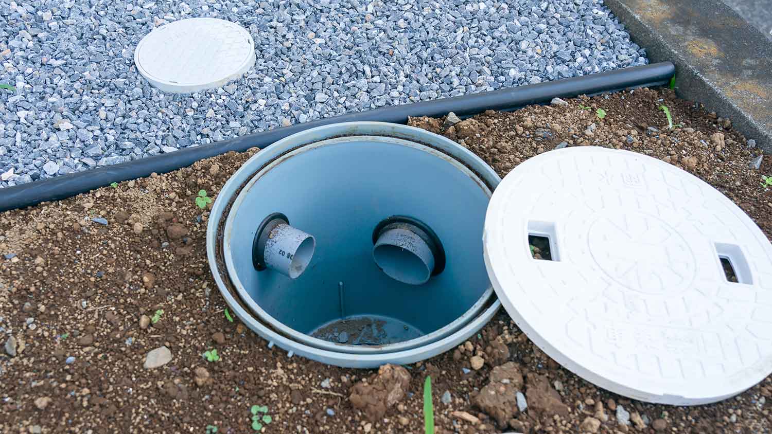 Septic dry well installed in the yard