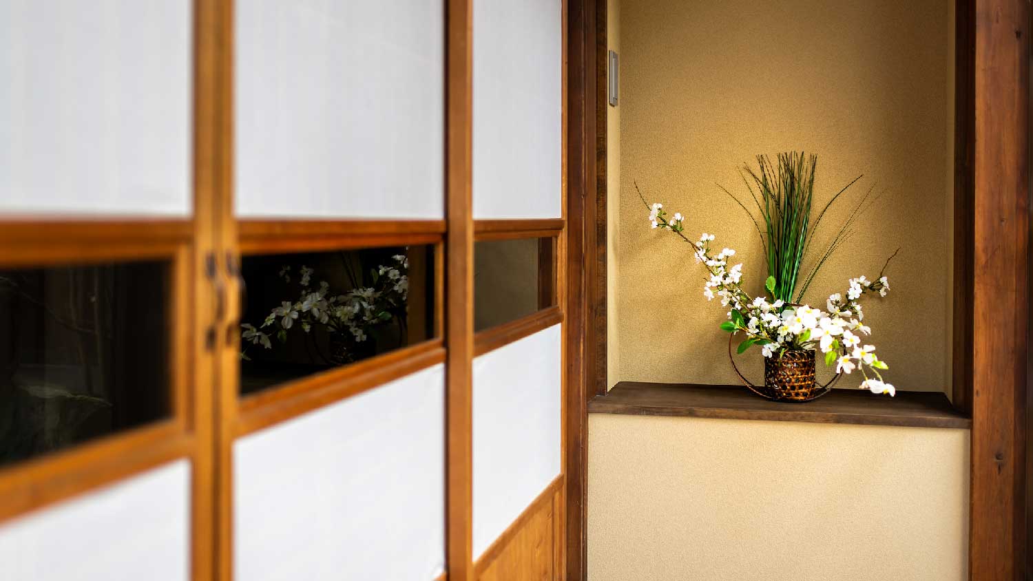 Close-up of traditional Japanese shoji doors