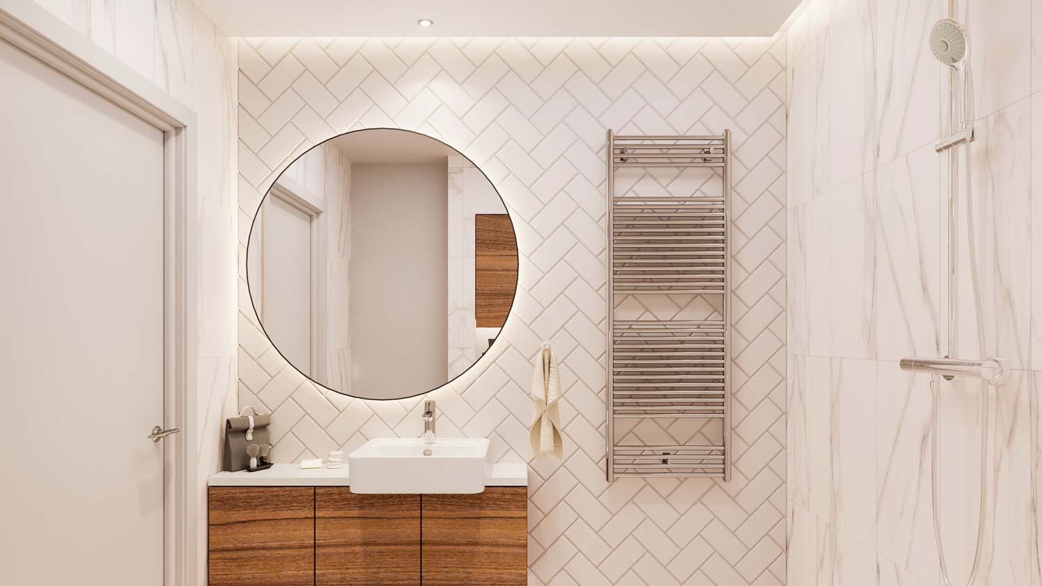 A shower wall in a contemporary bathroom