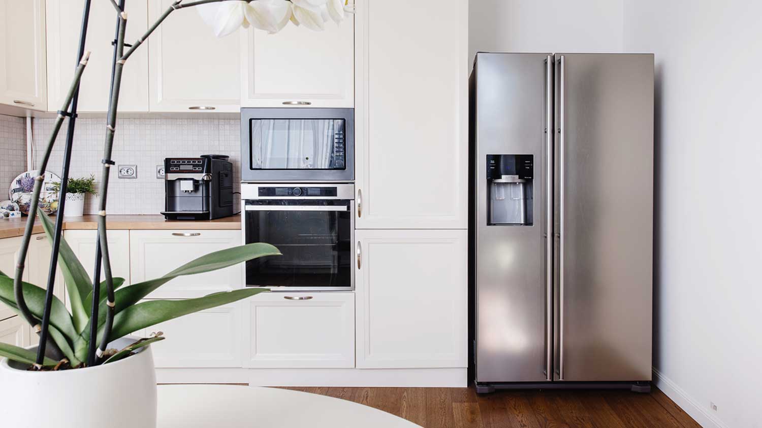 A bright kitchen with stainless steel appliances