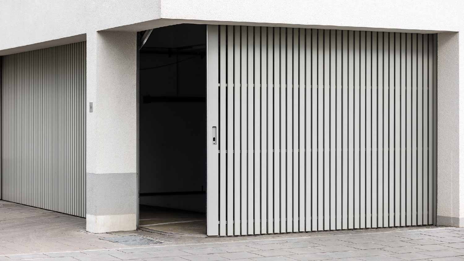  Close-up of a side sliding garage door 