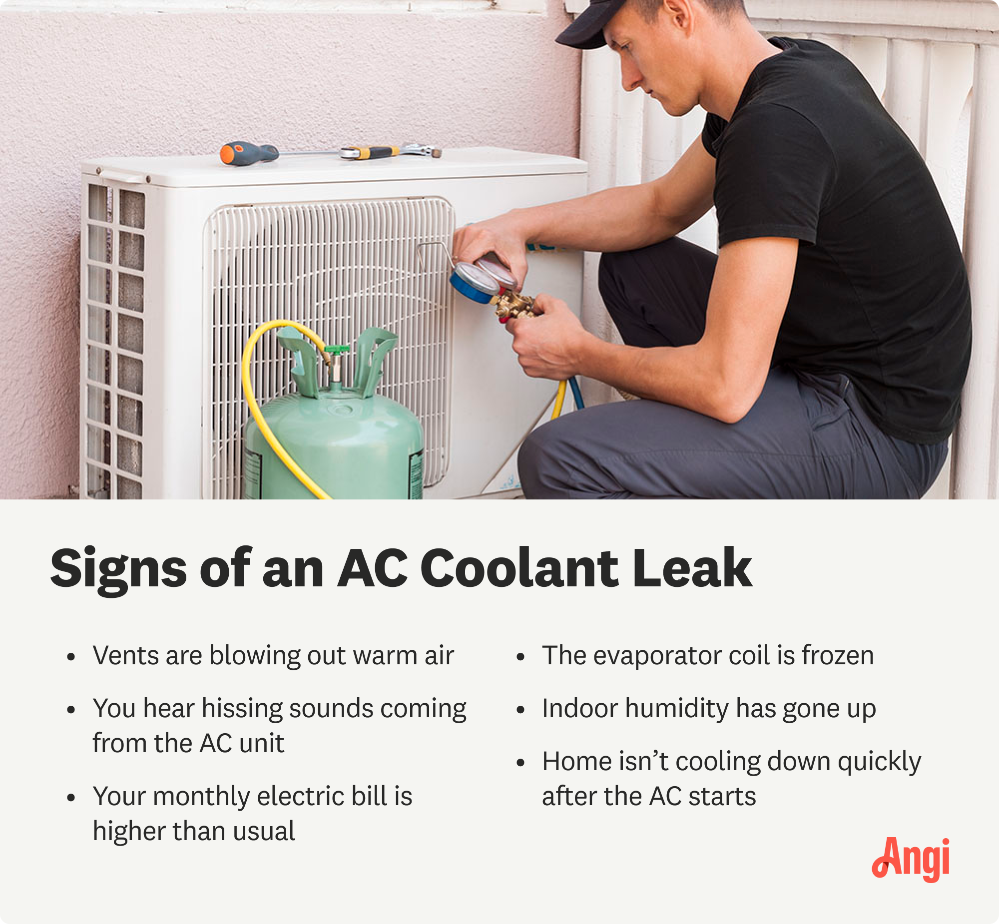 6 common signs of an AC coolant leak, including indoor humidity going up