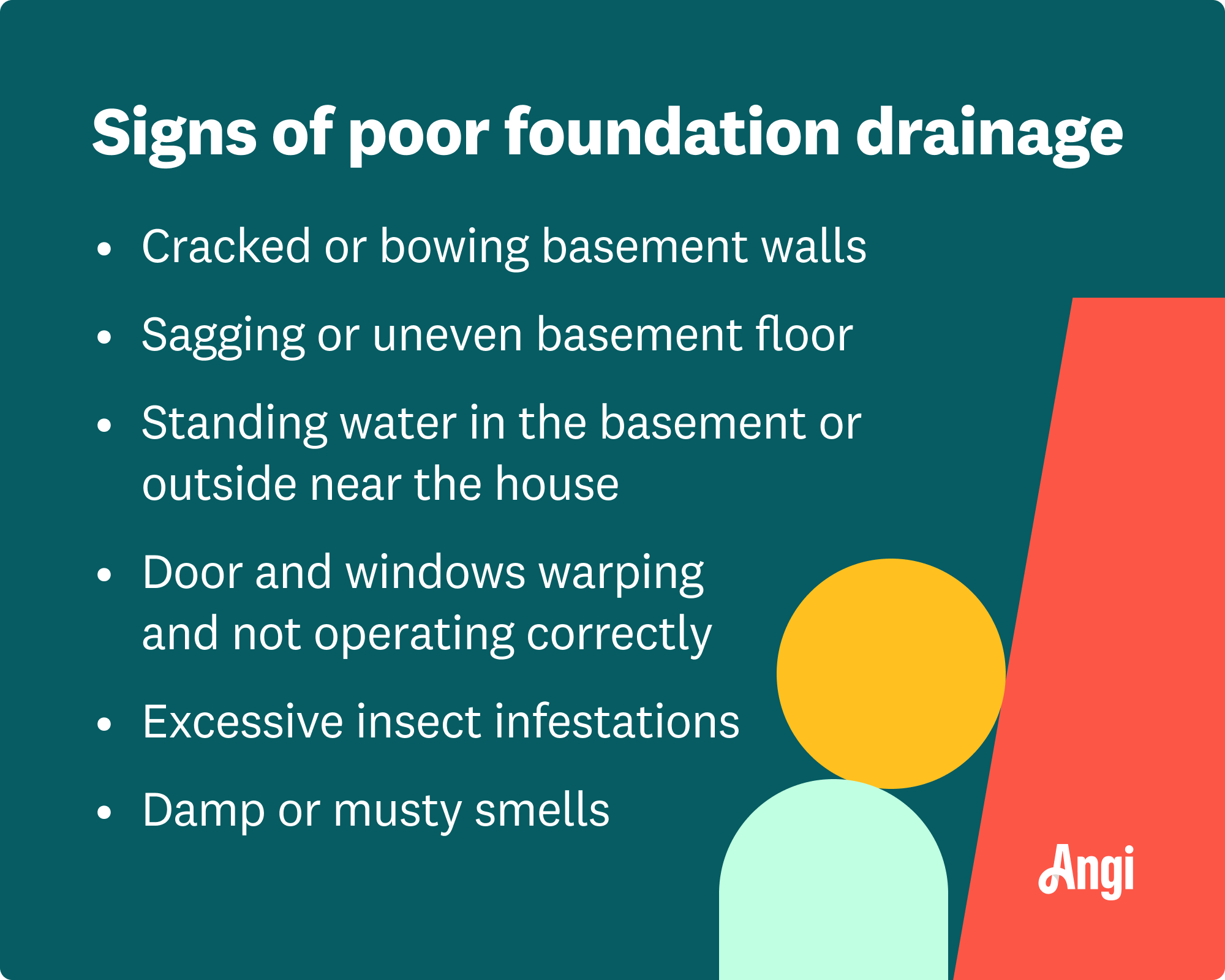 6 signs of poor foundation drainage, including damp or musty smells and excessive insect infestations