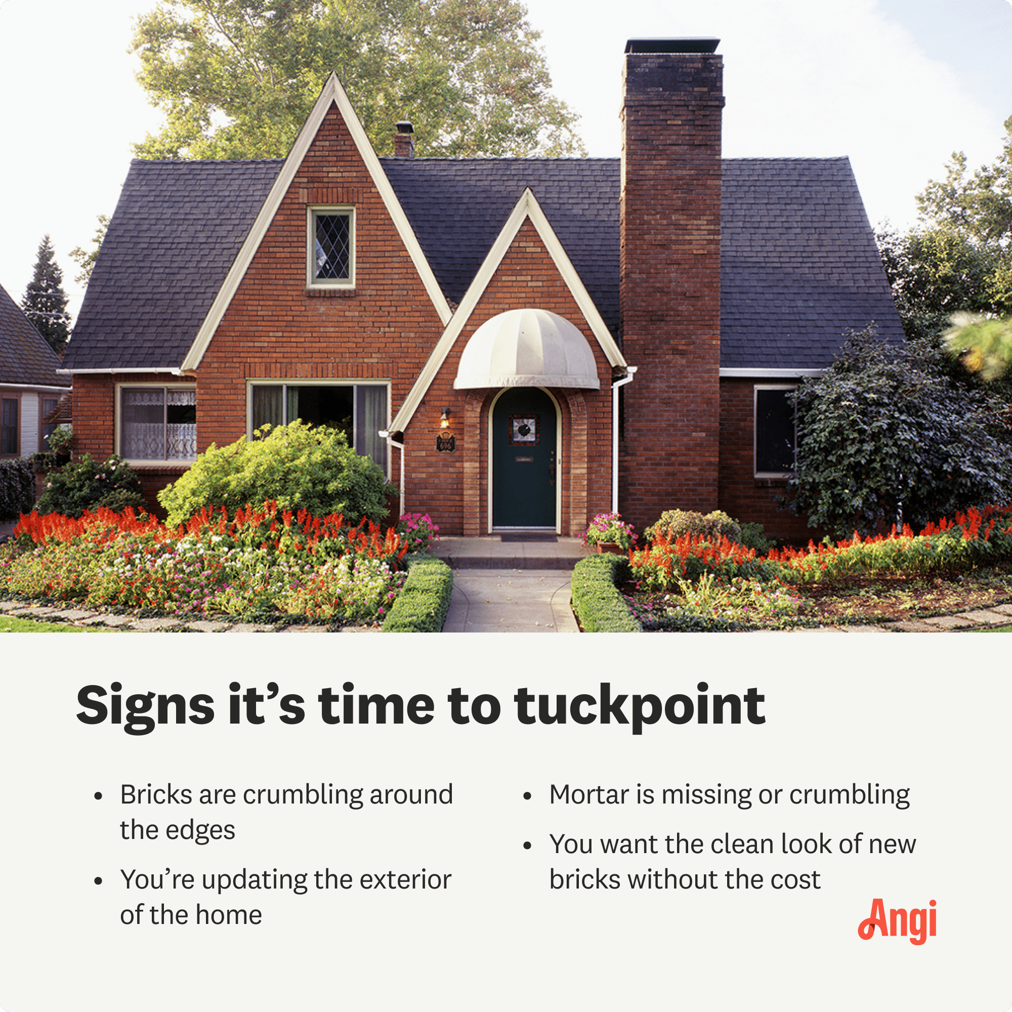 4 signs that it’s time to tuckpoint your home, including bricks crumbling around the edges and you’re doing exterior updates