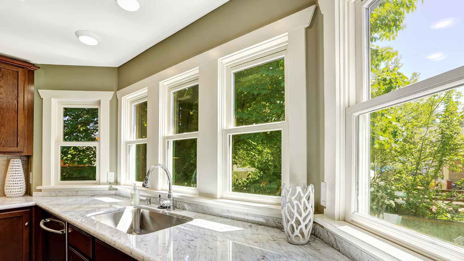 Bright kitchen with single hung windows