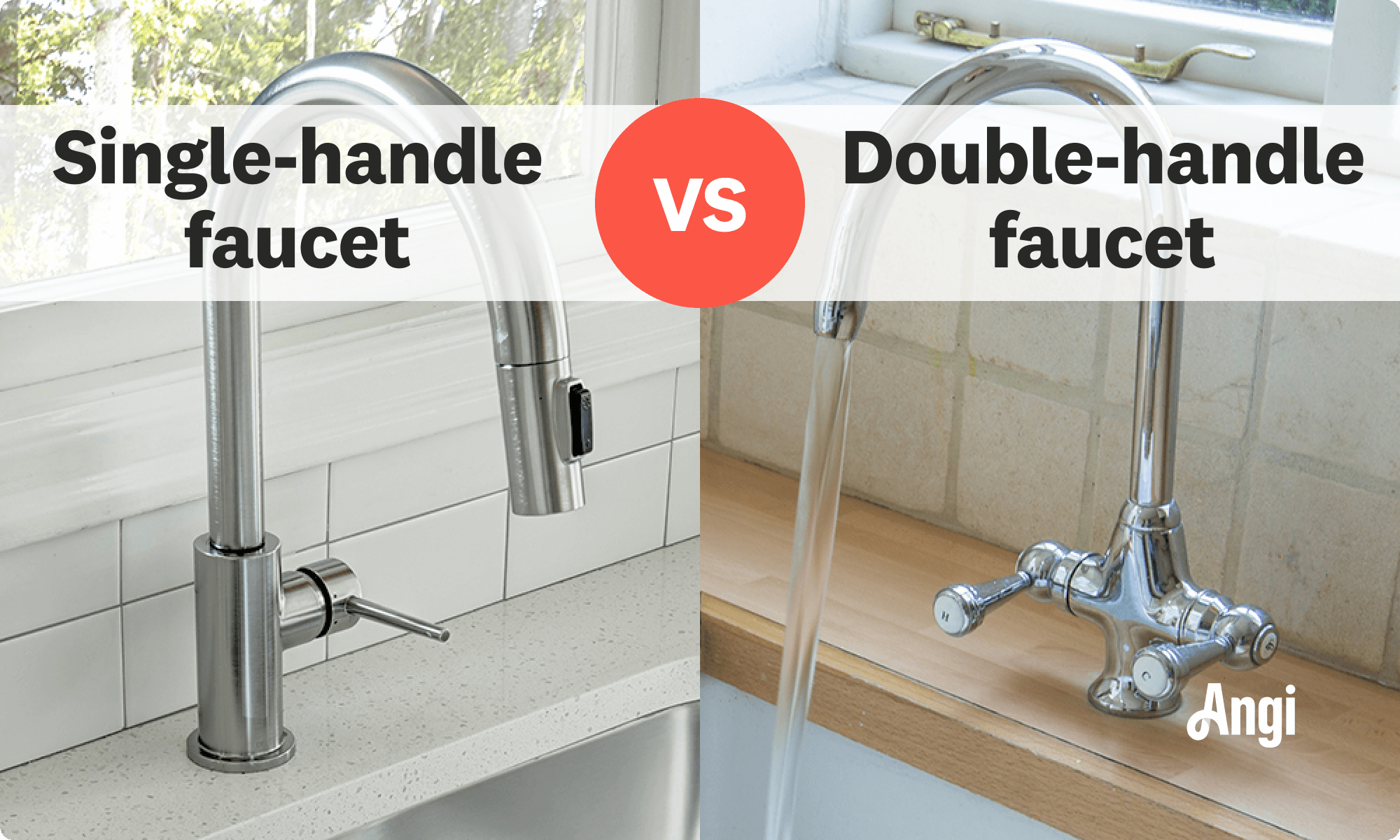 Single-handle faucet versus double-handle faucet visual comparison