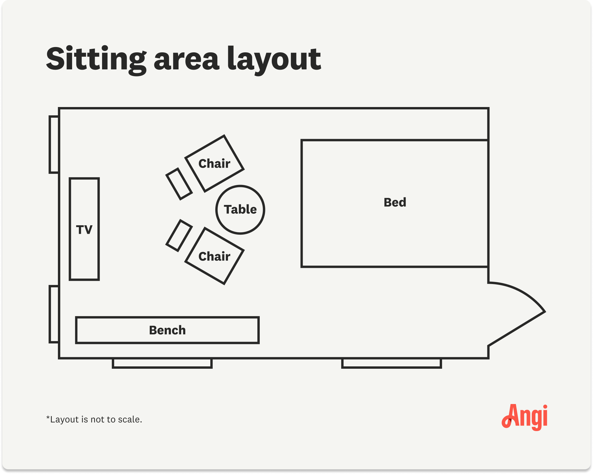 An illustration showing the layout for a sitting area bedroom