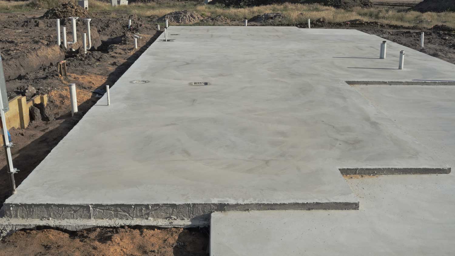 A slab-on-grade foundation for a building