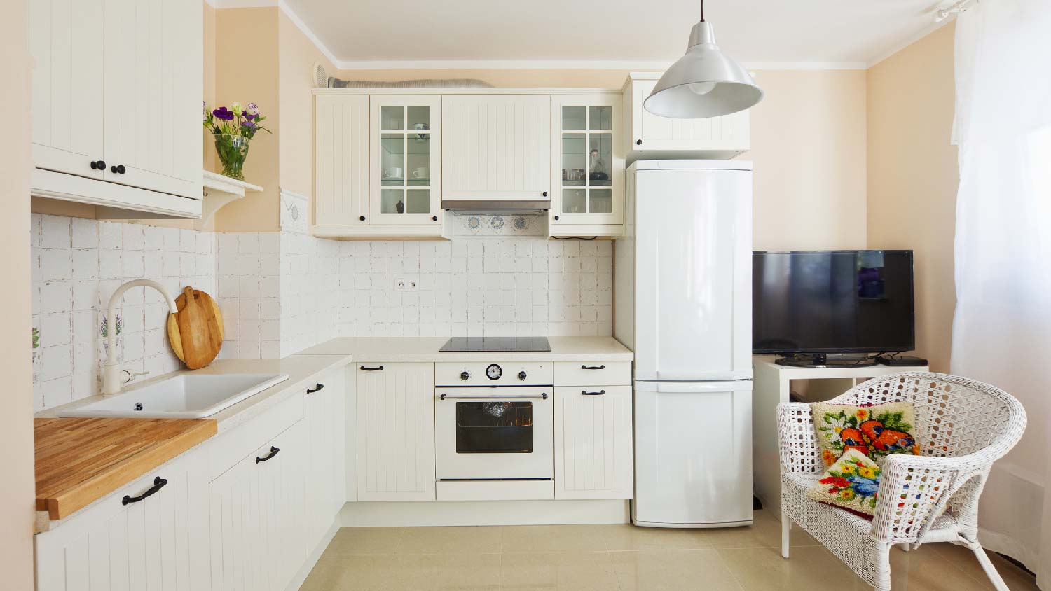 A sleek kitchen with a slide-in range