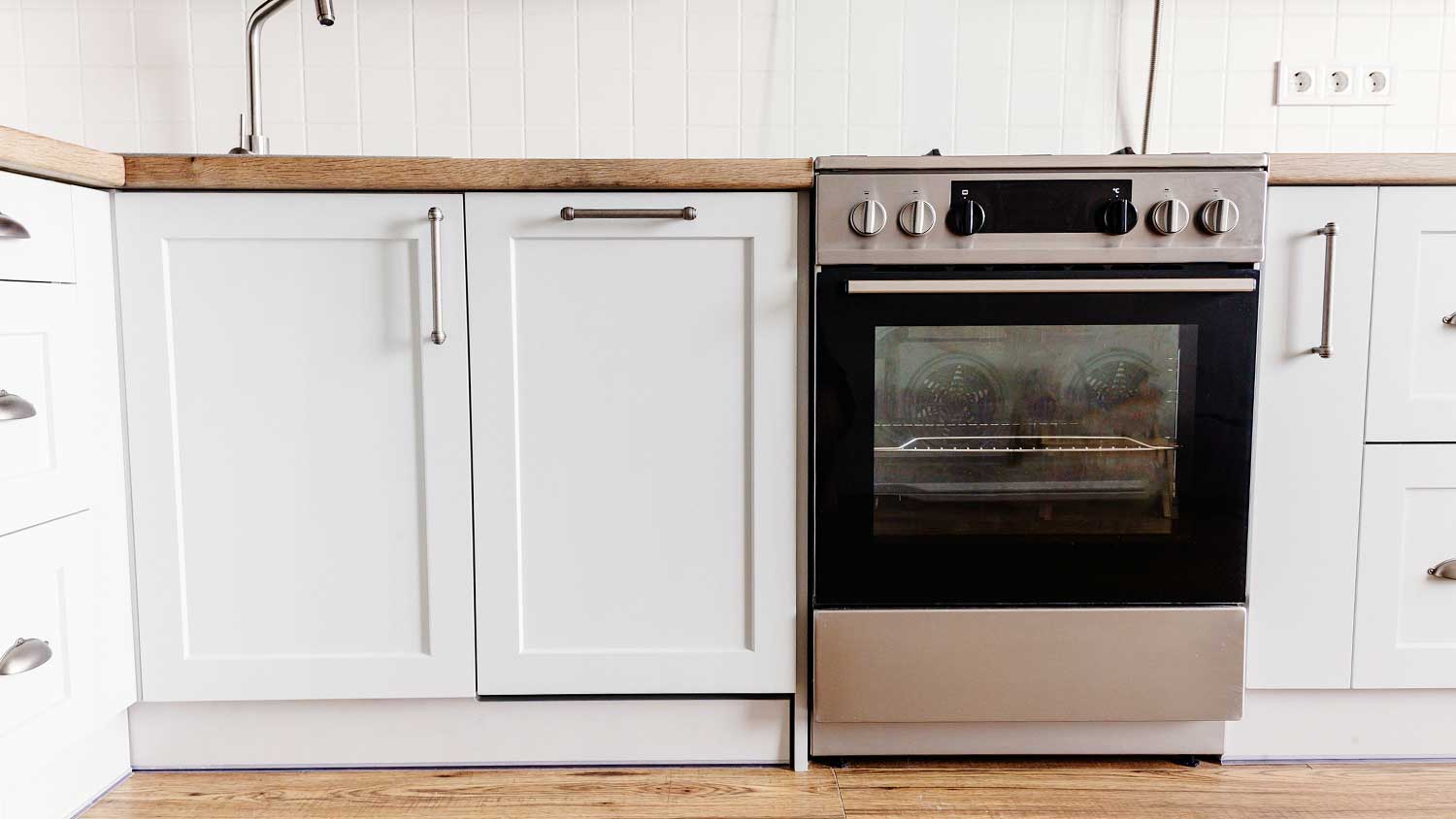 Slide-in range installed in the kitchen