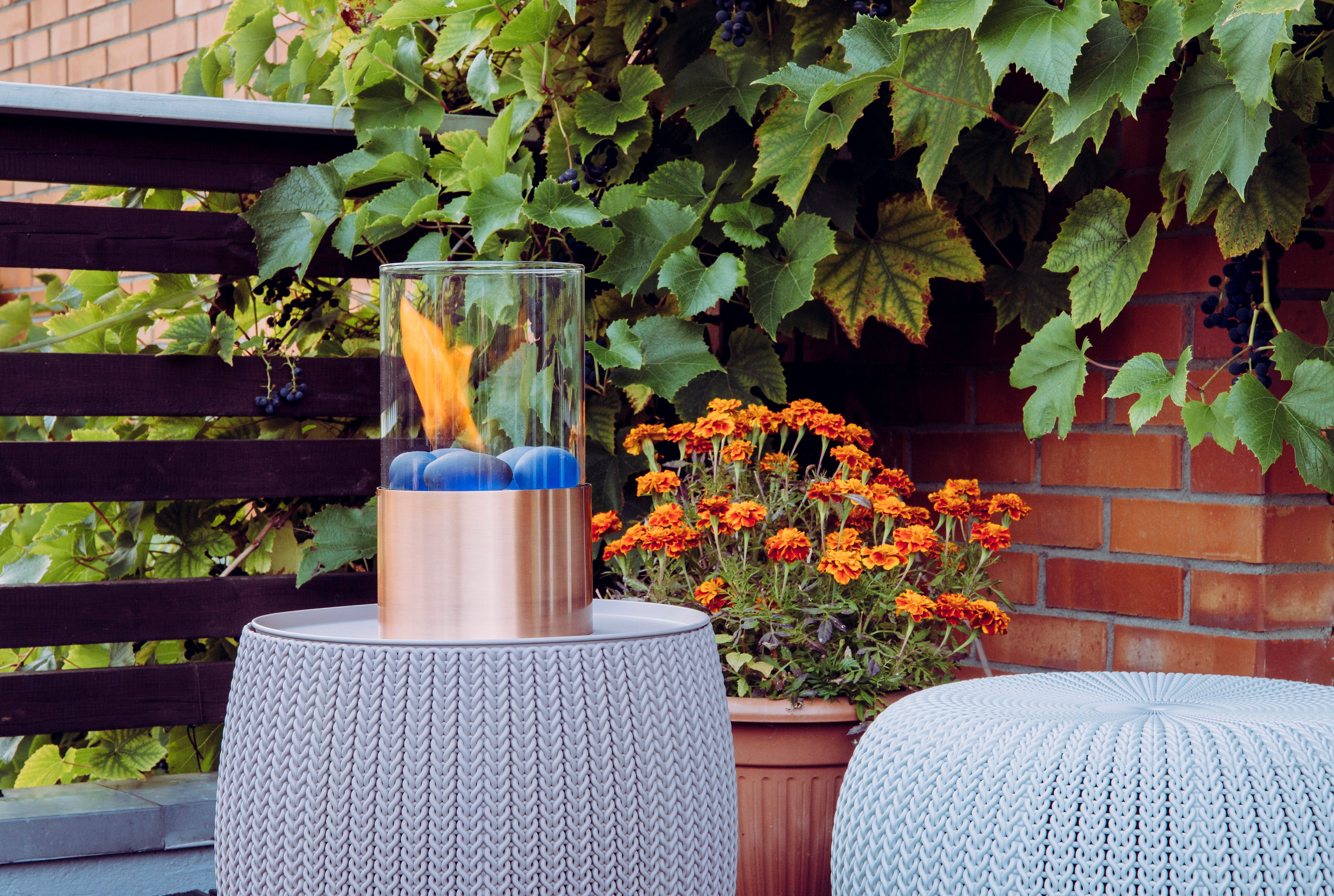 Tabletop fire pit on outdoor end table