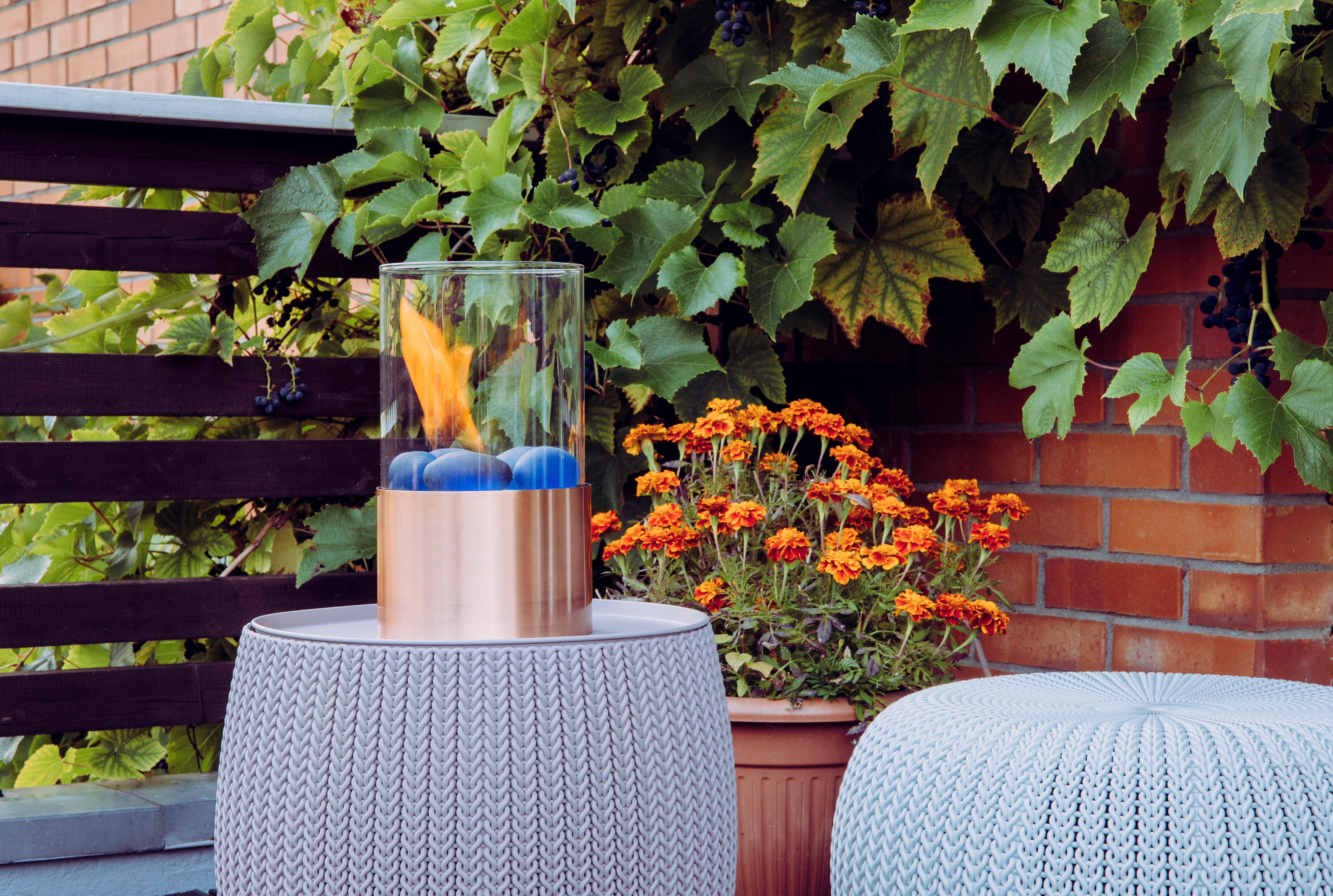 Tabletop fire pit on outdoor end table 