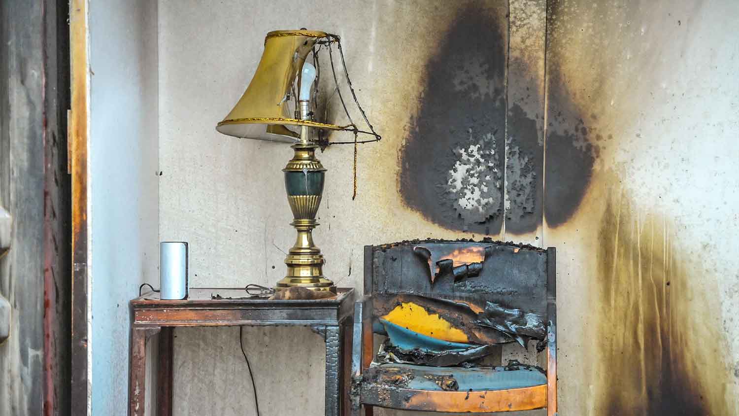 Burned furniture after a house fire 