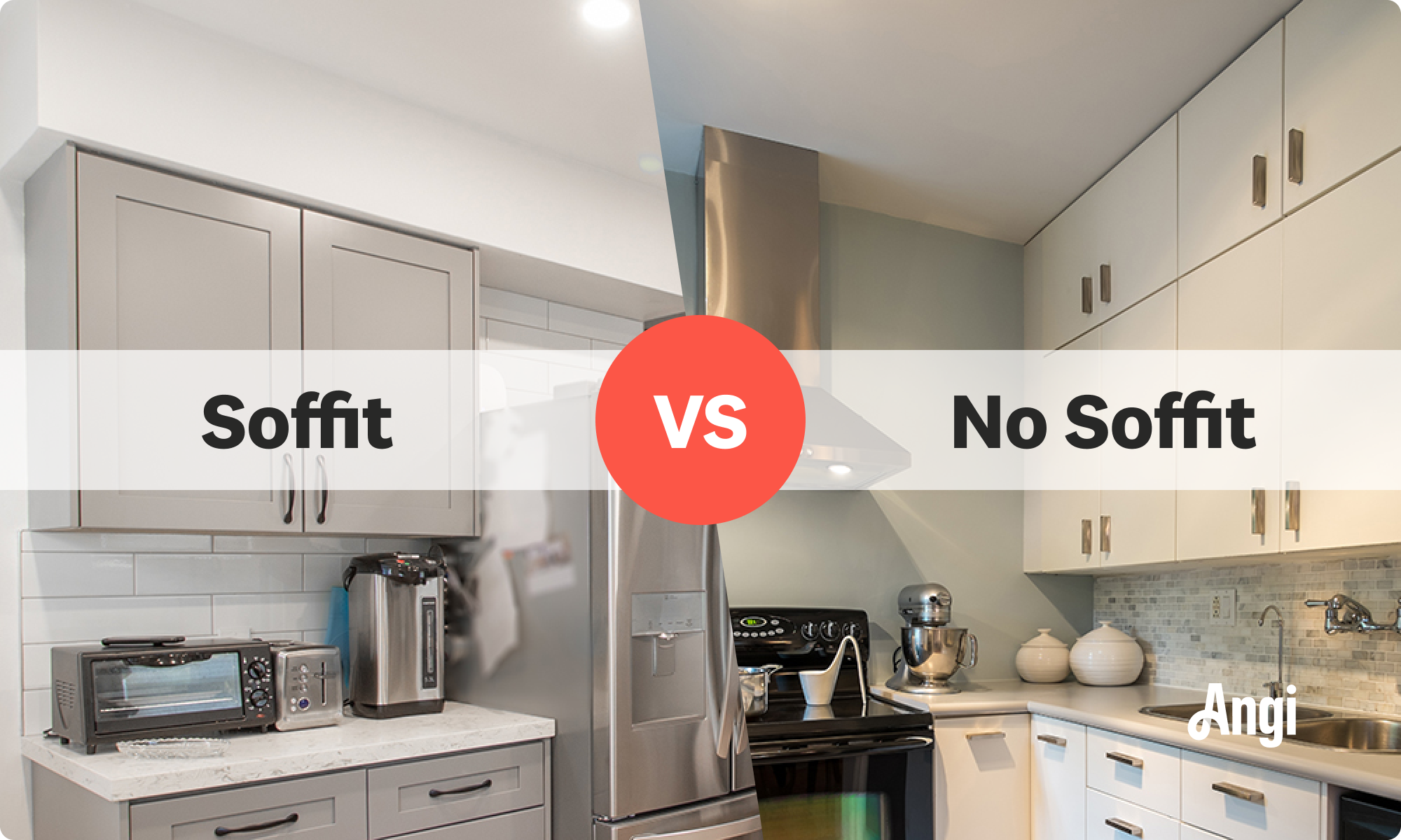 Kitchen cabinets with a soffit versus without a soffit visual comparison