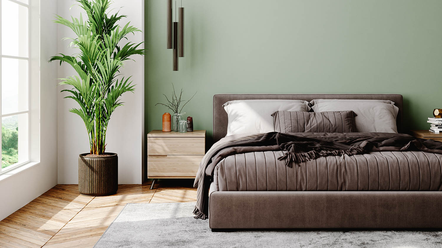 bedroom with soft green walls