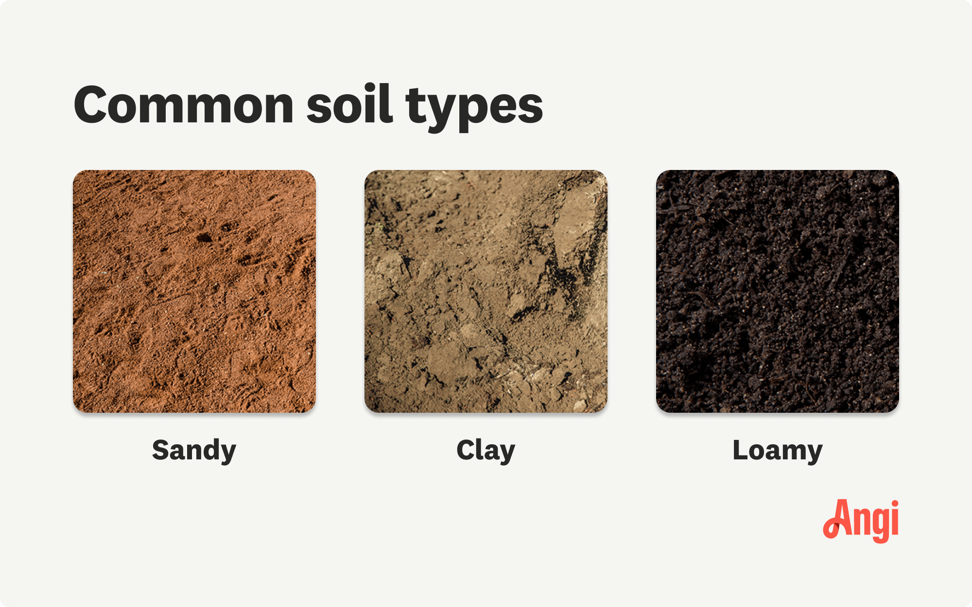 3 soil types compared visually, including sand, clay, and loamy