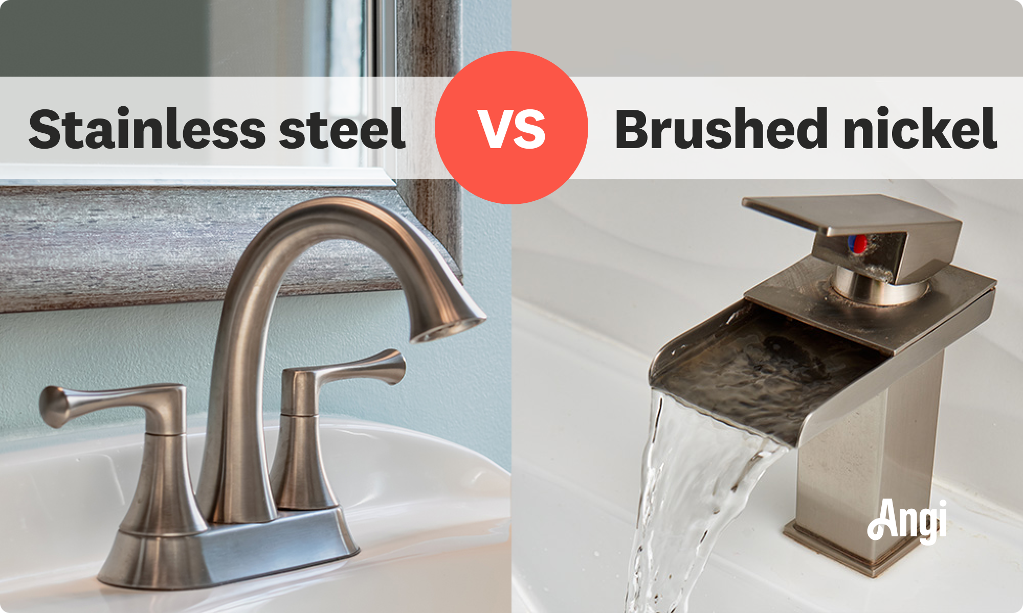 Stainless steel faucet versus brushed nickel faucet visual comparison