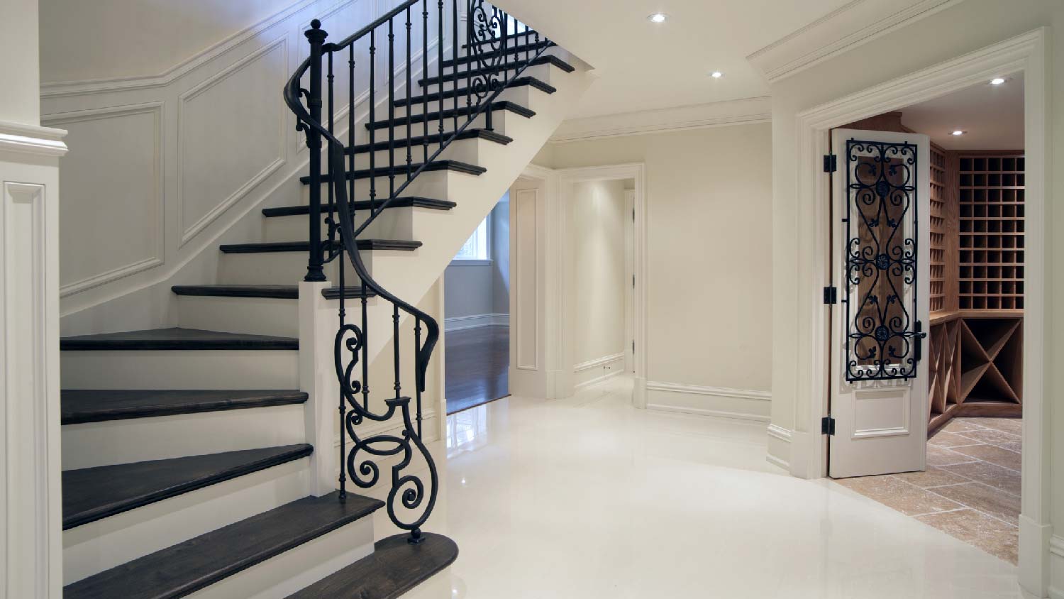 An elegant staircase leading to the cellar