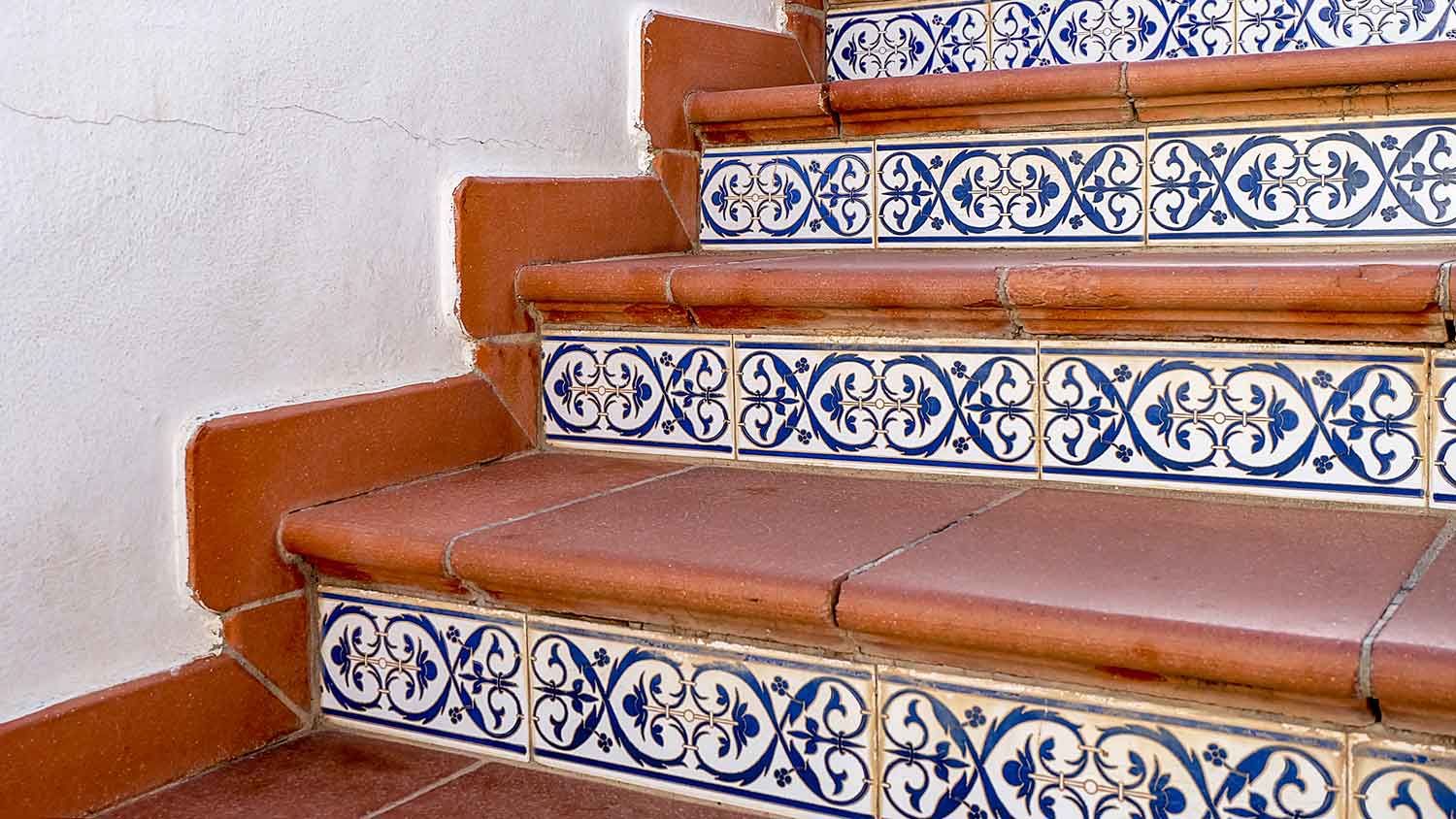 Decorative tile installed on staircase risers