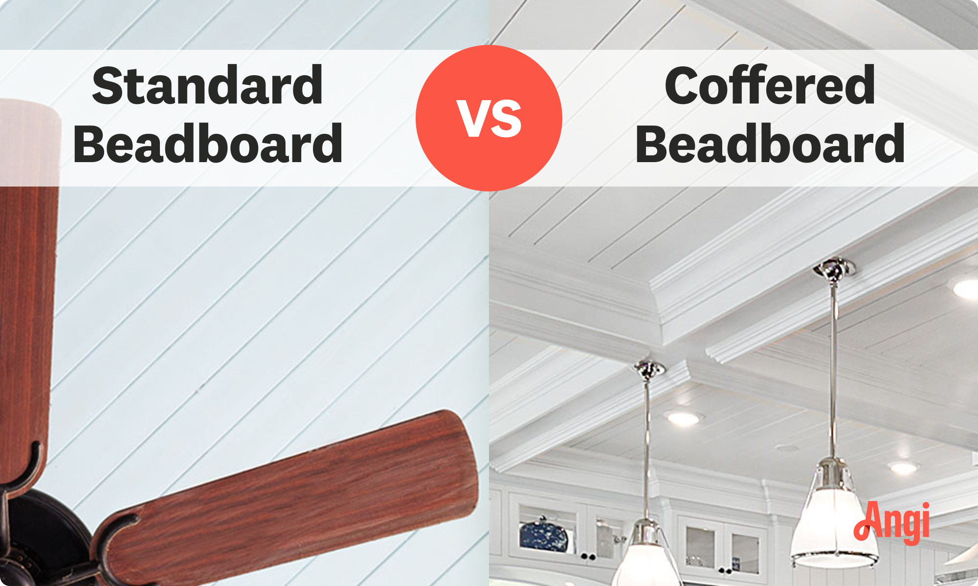 Standard beadboard ceiling versus coffered beadboard ceiling visual comparison