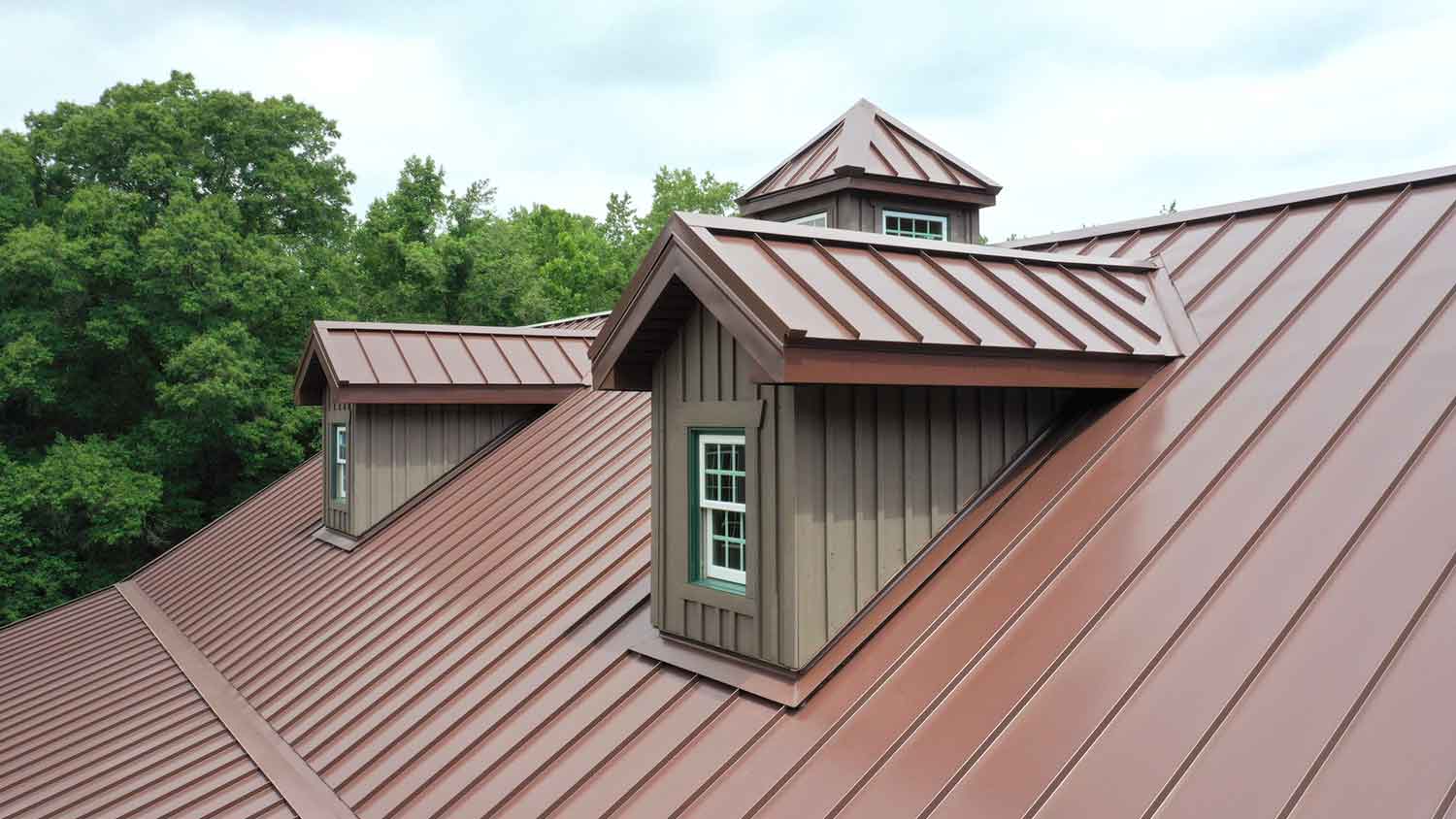 Detail of a brown standing seam roof