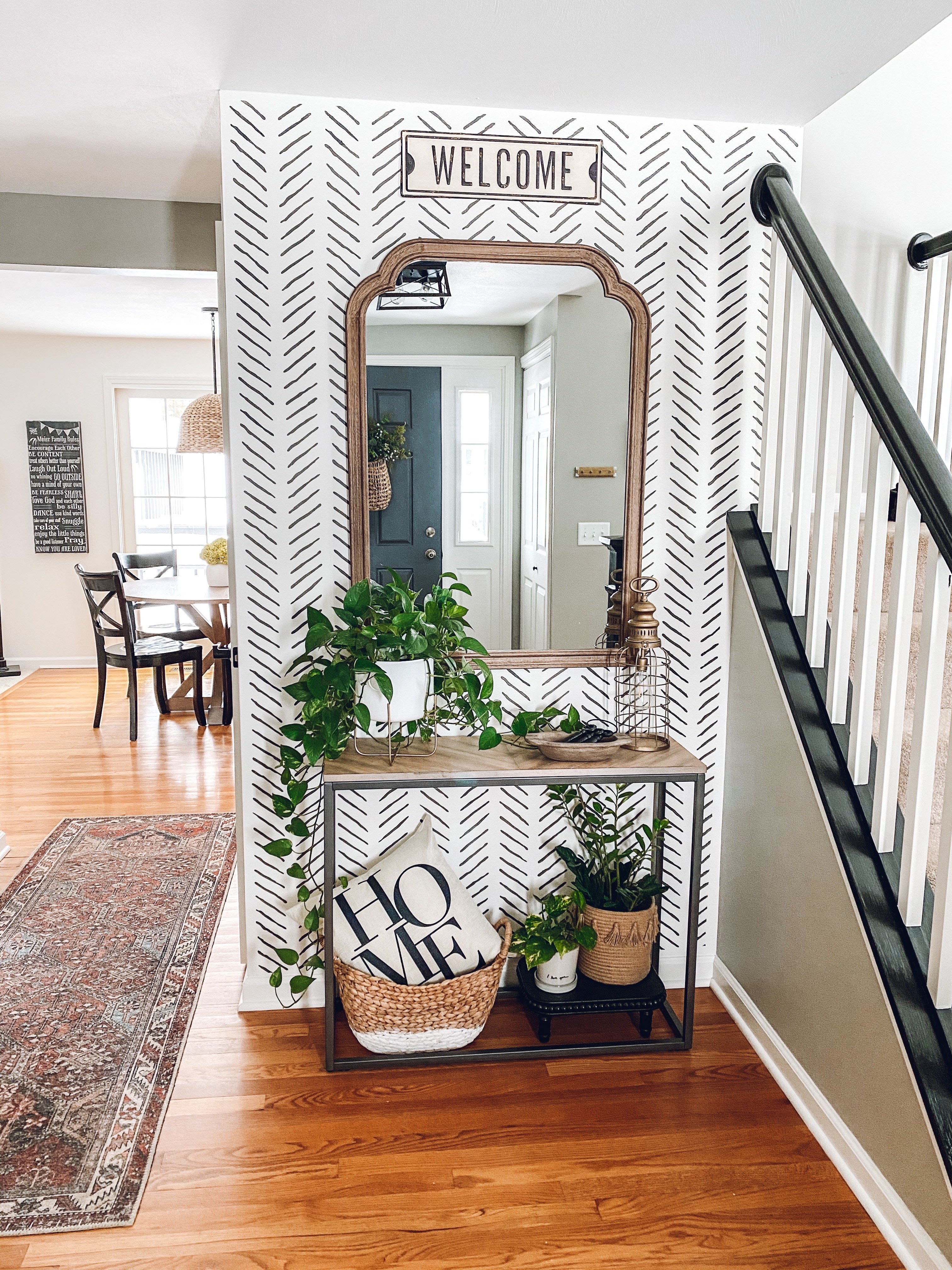 stencil accent wall in entry way  